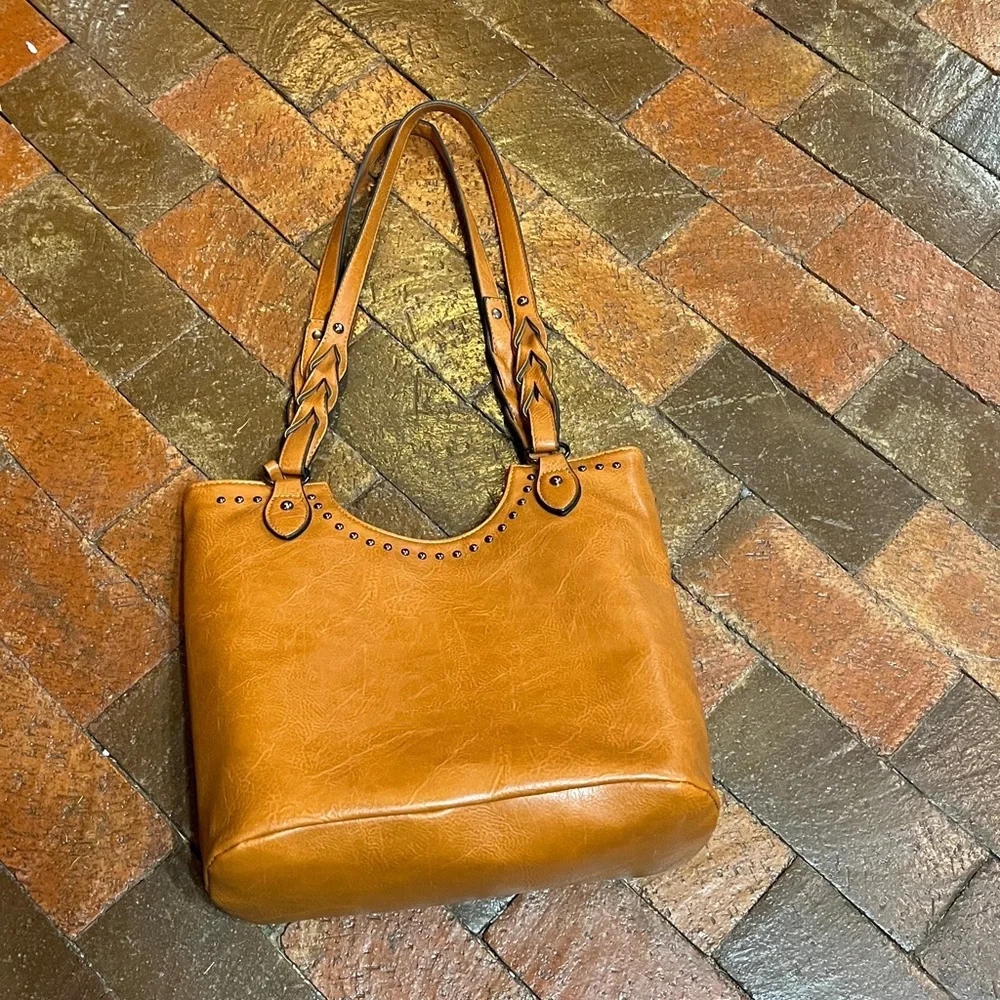 Women’s Tan Shoulder Bag with Braided Straps - Picture 1 of 6